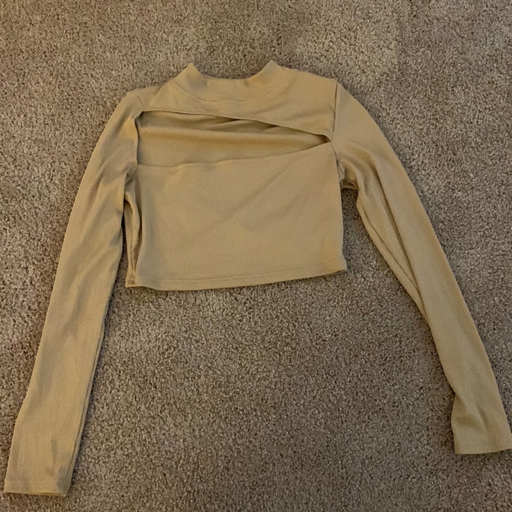 Nude cutout neck long sleeve crop top size medium
